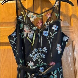 R&M Richards Black Dress with Floral Embroidery